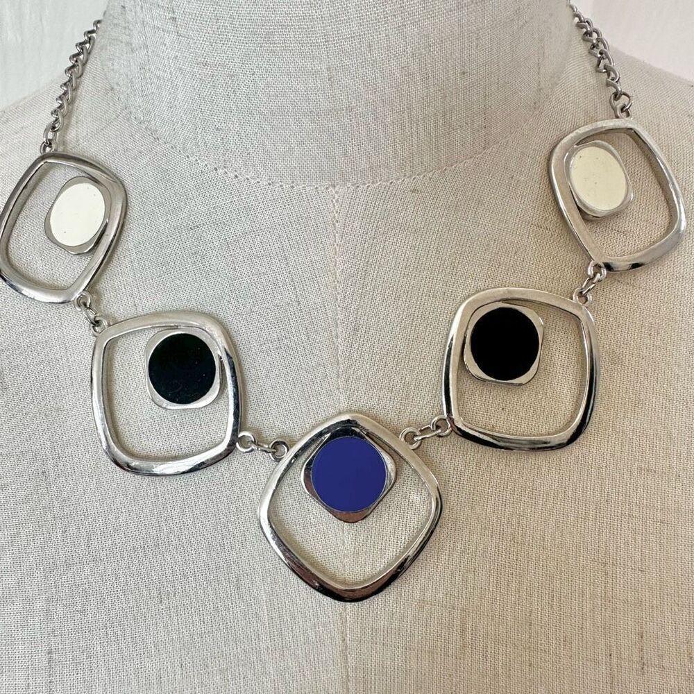 Silver tone geometric statement necklace